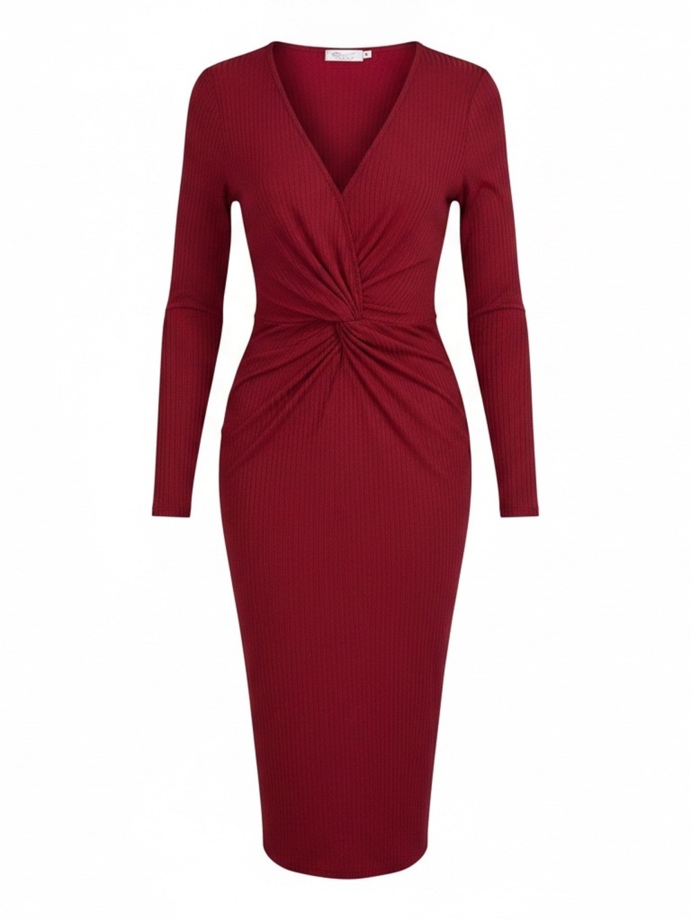 Shibever Ribbed Twist-Knot bodycon Long Sleeve Dress in Deep Red women’s M